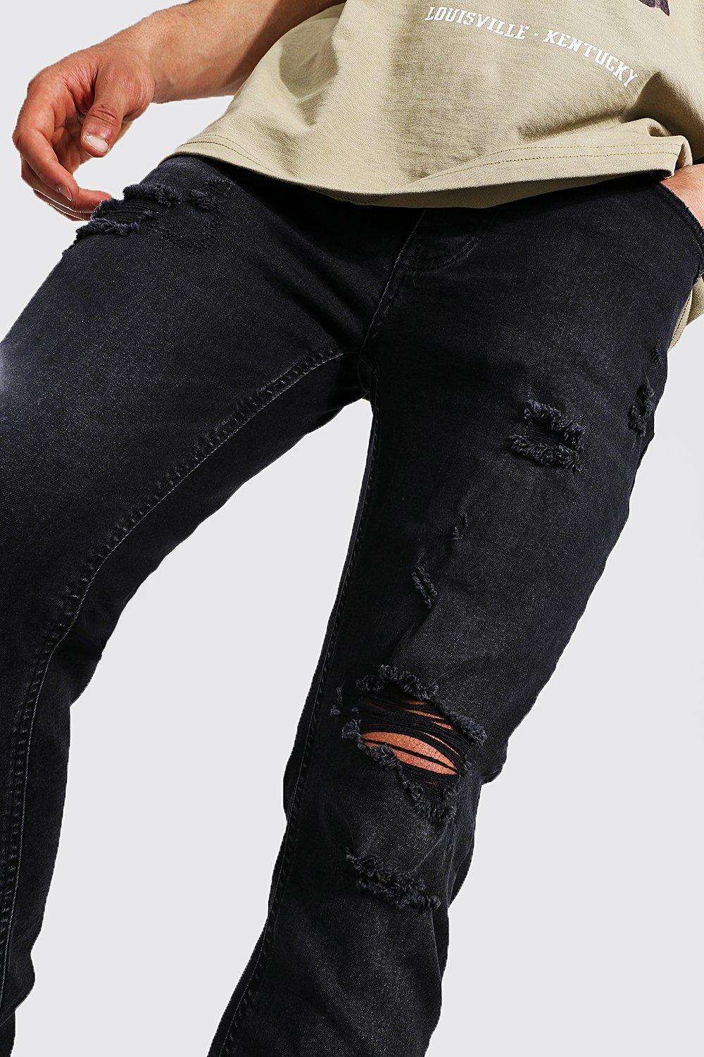 Black knee cut jeans hot sale mens